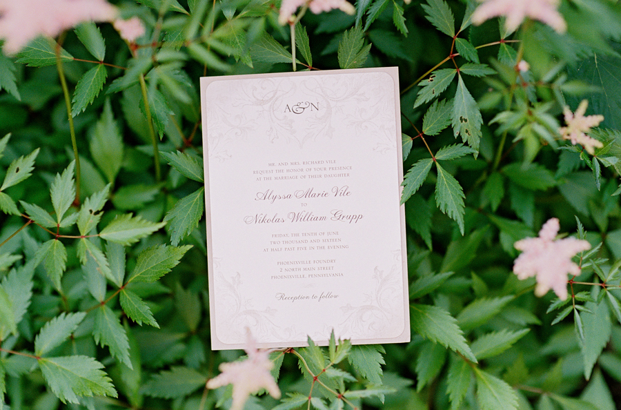 Alyssa + Nik's wedding invitation, film photo