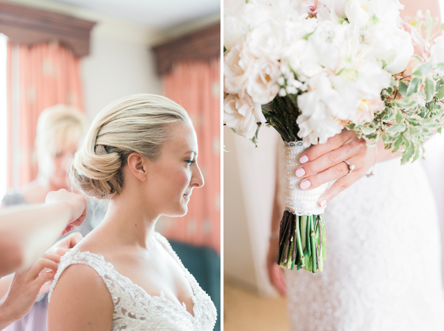 brides hair and bouquet
