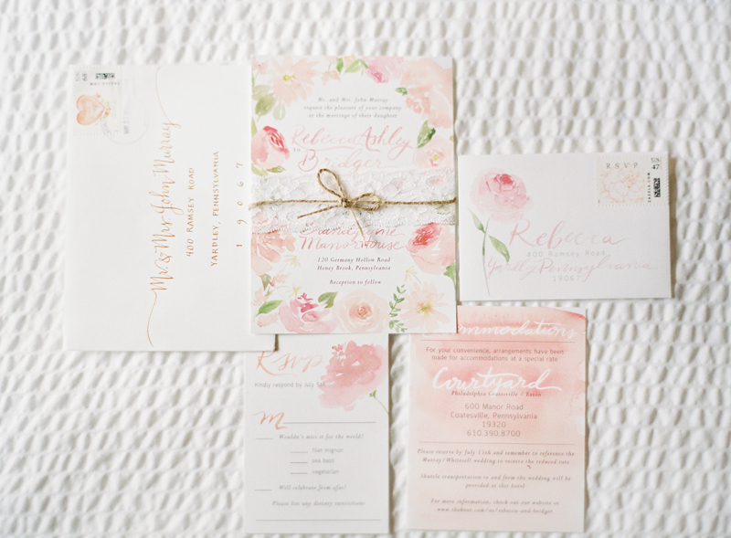 Coral pink white wedding invitation from Consider the lilies paper