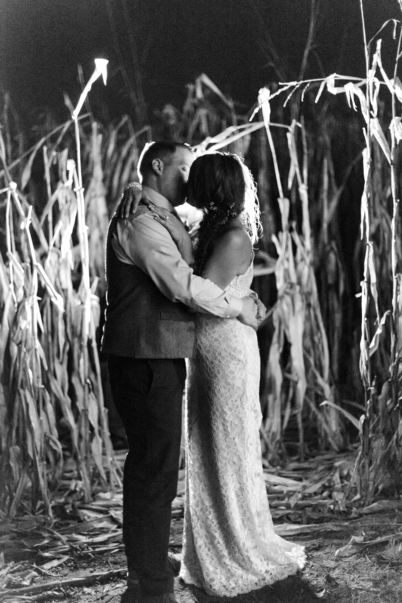 Night time image of bride and groom at the corn fields at Brandywine Manor House
